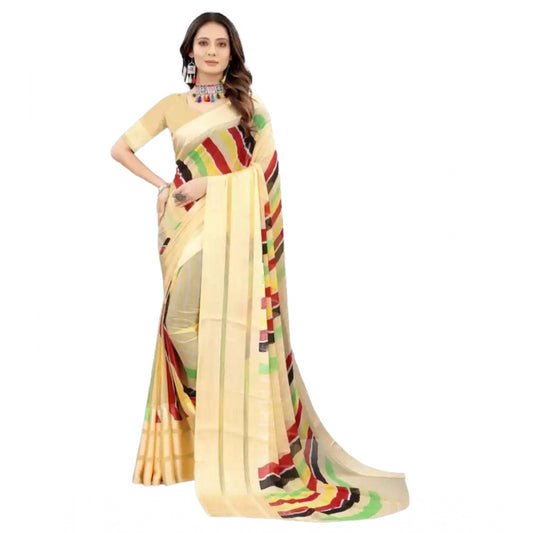 Clasymist Women's Sattin Patta Printed Saree With Unstitched Blouse (Yellow, 5-5 Mtrs)