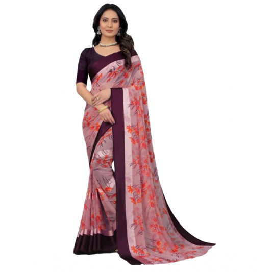 Clasymist Women's Sattin Patta Printed Saree With Unstitched Blouse (Pink, 5-5 Mtrs)