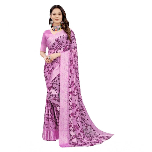 Clasymist Women's Sattin Patta Printed Saree With Unstitched Blouse (Purple, 5-5 Mtrs)