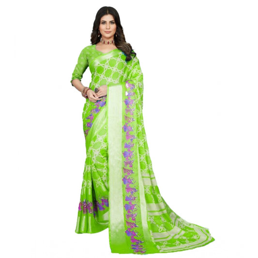 Clasymist Women's Moss Chiffon Printed Saree With Unstitched Blouse (Green, 5-5 Mtrs)